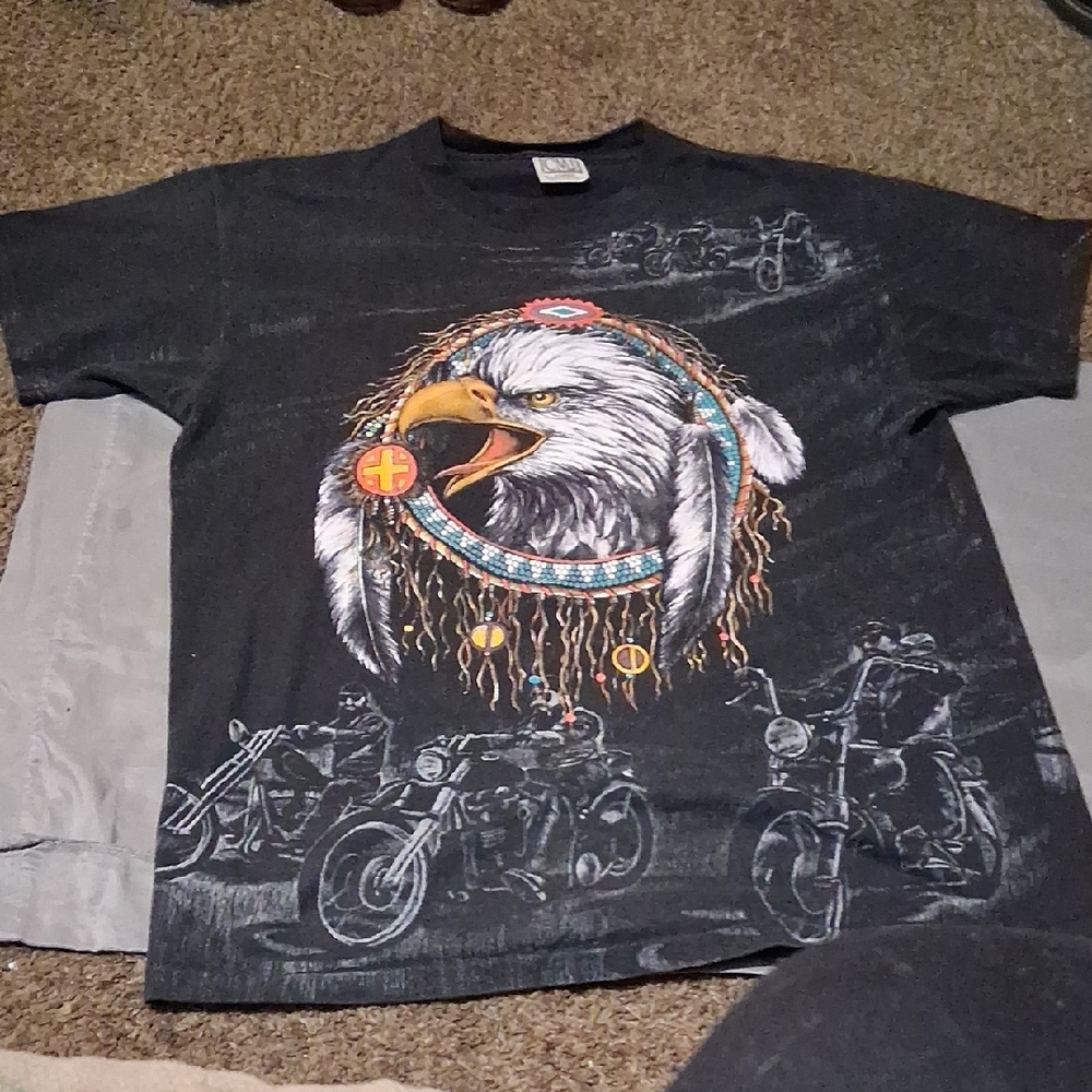 Black Short Sleeve Tee with Tribal Eagle Design
